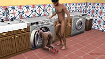 My stepmom got stuck in the washing machine! I had to save her with my big cock